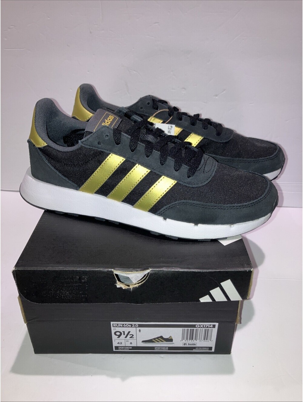 Adidas Run 60S 2.0 Black & Gold WOMEN’S Size 9 GX1714 NEW